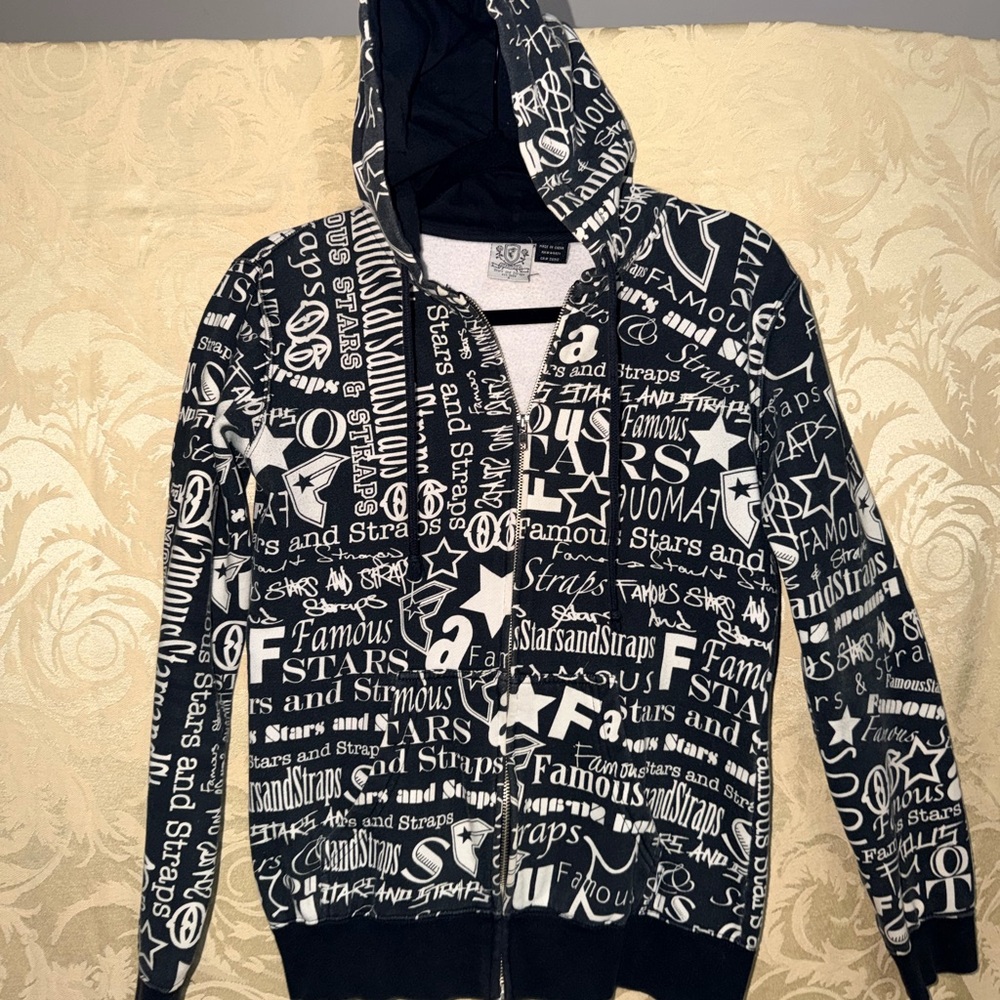 Famous Stars & Straps Black and White Zip-Up Sweater